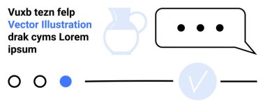 Metin ve simgeler, metin balonu, su sürahisi, kontrol işareti, noktalar ve daireler. İleti uygulamaları, iletişim, kullanıcı arayüzü, geri bildirim bildirimleri etkileşimli sohbet hizmetleri için idealdir