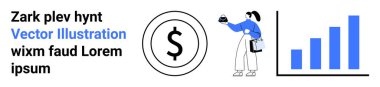 Dolar simgesi, yazı tahtasıyla bozuk para tutan kişi ve yukarı doğru giden çubuk grafiği finansal büyümeyi temsil ediyor. Finans, yatırım, iş analizleri, pazarlama, ekonomi ve bankacılık sahanlığı için ideal