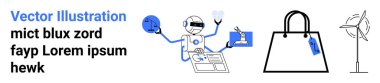 Robot kodlamayı, alışverişi ve yenilenebilir enerjiyi kontrol ediyor. Teknoloji, yapay zeka, yenilik, alışveriş, sürdürülebilirlik, yenilenebilir enerji düzleştirilebilir iniş sayfası afişi için ideal