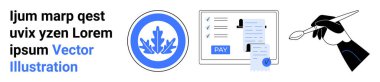 Elementler arasında fırçayla el, finansal ödeme arayüzü ve akçaağaç yaprağı rozet tasarımı yer alıyor. Sanat, finans, güvenlik, ulusal kimlik, markalaşma, ödeme sistemleri için ideal düz çizgi