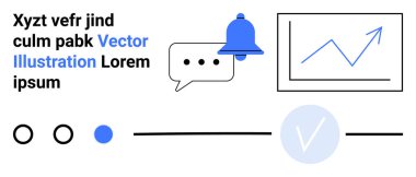 Bilgi zili, sohbet balonu, veri grafiği ve iş iletişimini ve analizi gösteren metin blokları. Pazarlama, veri görselleştirme, bildirimler, iletişim, iş için ideal