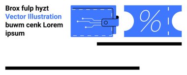 Devre çizgileri ve yüzdelik indirim kuponuyla birlikte dijital cüzdan. Finans, e-ticaret, dijital işlemler, tasarruflar, promosyonlar, fintech ve çevrimiçi ödemeler için ideal. Soyut satır düzlüğü