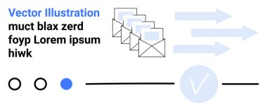 Hız ya da akışı temsil eden oklu e-posta mesajlarını gösteren birden fazla zarf. Metni, ilerleme göstergelerini ve işaretlemeyi içerir. E- posta servisleri, iletişim ve dijital için ideal