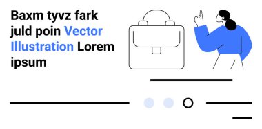 Yukarıya bakan iş kadını, evrak çantası ikonu, dağınık metin. Şirket tasarımı, sunumlar, pazarlama materyalleri, iş günlükleri, profesyonel web siteleri, bilgi grafikleri ve eğitim için ideal