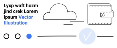 Bulut simgesi, cüzdan simgesi ve daire ve çizgiler dahil arayüz ögeleri. Finans, bulut depolama, dijital hizmetler, minimal tasarım, UXUI teknoloji fintech için ideal. İniş sayfası