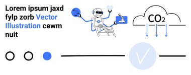 Robot kontrol cihazları ve veri dosyaları, CO2 bulutu emisyon kontrolü, daireler ve çizgiler. Teknoloji, çevre, otomasyon, veri analizi, yapay zeka entegrasyonu için ideal