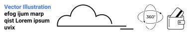 Bulut simgesi, dönen 360 derecelik sembol, kredi kartlı cüzdan. Teknoloji, güvenlik, veri depolama, bulut hizmetleri, dijital ödeme siber güvenlik online bankacılık için idealdir. İniş sayfası