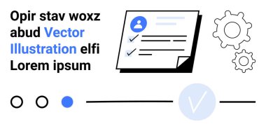 Görev yönetimi ve verimliliği ileten kontrol listeleri, metin unsurları, vites göstergeleri ve ilerleme göstergelerine sahip iş formu. İş için ideal, proje yönetimi, verimlilik, verimlilik