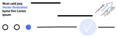Yukarıya, dairelere ve çeşitli yazı tipleri ve renklerle örtüşen metin elemanlarını gösteren oklar. Ticari büyüme, ilerleme, tasarım düşünme, yenilik, yaratıcılık, veri temsiliyeti için ideal