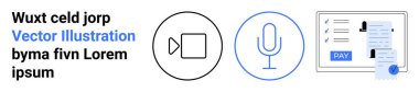 Video kamera ikonu, mikrofon ikonu ve dijital ödeme formu. Dijital iletişim, içerik oluşturma, ödeme sistemleri, e-öğrenme, uzaktan çalışma modern teknoloji kullanımı için idealdir. Soyut çizgi