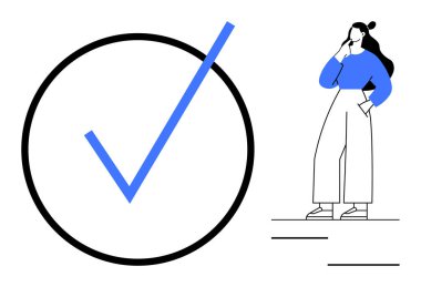 Çemberin içinde mavi ve beyaz elbiseli düşünceli bir kadının yanında büyük bir kontrol işareti var. Bu başarıyı simgeliyor. Tamamlama, karar verme, onay, başarı, berraklık, üretkenlik için ideal