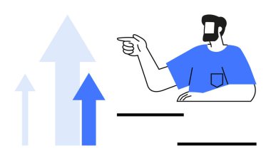 Yükselen oklar büyümeyi, başarıyı ve gelişmeyi sembolize ediyor. Sunumlar, kariyer gelişimi, mali büyüme, iş planlaması, motivasyon ve eğitim süreci için ideal