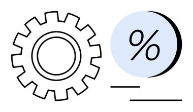 Yüzde simgesinin yanındaki vites sembolü optimizasyonu ve performans ölçümünü simgeliyor. İş, verimlilik, verimlilik, analitik, istatistik, mühendislik ve finans için ideal. Çizgi