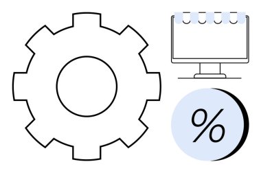 Vites sembolü, monitörde takvim ve verimlilik, finans ve istatistiklerin gösterildiği yüzde işareti. İş planlaması, proje yönetimi, mali analiz, pazarlama ve eğitim için ideal