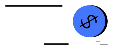 Mavi bir çemberin içindeki dolar işareti, beyaz arka planda siyah yatay çizgiler ile birlikte. Finansal kavramlar, iş dünyası, ekonomi, yatırım, para birimi, minimalizm, modern tasarım için ideal