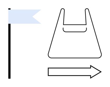 Direkte bayrak, plastik torba çizgisi, sağa dönük ok. Sürdürülebilirlik, çevre dostu hareket, plastik yasaklama, farkındalık, yön değiştirme ilerlemesi için ideal. Açık mavi soyut çizgi düz