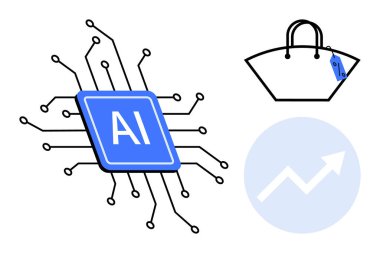 Devreleri genişleyen yapay zeka mikroçipi, fiyat etiketli lüks çanta, yükselen moda sembolü. AI entegrasyonu, teknoloji, moda endüstrisi, pazar analizi, yenilik, lüks mallar için ideal