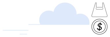 Bulut elementi, alışveriş torbası ve dolar işareti. E-ticaret, bulut hizmetleri, çevrimiçi alışveriş, dijital işlemler, finans teknolojisi, modern perakende, sanal mağazalar için ideal. Soyut satır düzlüğü