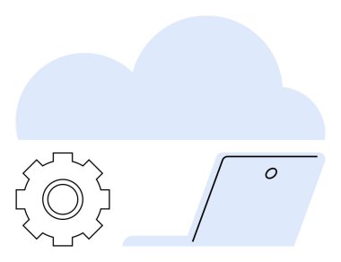 Bulutun altındaki dişli ve dizüstü bilgisayar yenilikleri, çevrimiçi depolamayı ve operasyonları temsil ediyor. Teknoloji, bulut hesaplama, veri yönetimi, bilişim hizmetleri, iş akışı otomasyonu, teknolojik çözümler için ideal