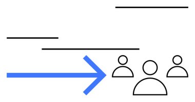 Mavi ok soyut çizgiler arasındaki üç kullanıcı sembolünü hedef alıyor, takım çalışmasını, problem çözmeyi, iletişimi, hedef hizalamayı, işbirliği yapmayı, ilerlemeyi, modern veri paylaşımını sembolize ediyor. Soyut satır düzlüğü