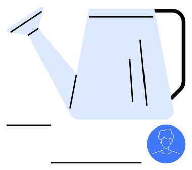 Mavili bir insan profili ikonu tarafından tamamlanmış su dolu kutular. Büyüme, yetiştirme, sürdürülebilirlik, kişisel gelişim, bahçıvanlık, yaratıcılık, takım çalışması soyut metafor için ideal