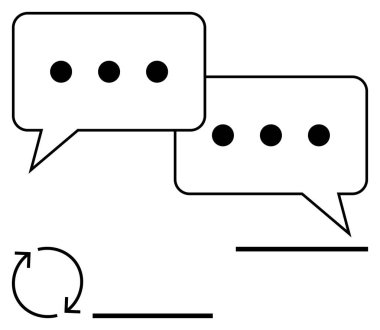 Elipsli iki konuşma kabarcığı, geri bildirim ya da yineleme sembolleri olarak dairesel okların yanı sıra konuşmaları temsil eder. İletişim için ideal, takım çalışması, konuşmalar, geri bildirim, işbirliği