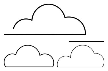Daha büyük bir bulutun altında iki küçük bulut barındıran yatay çizgileri olan üç bulut çizgisi. Hava durumu simgeleri, dijital arayüzler, tasarım şablonları, web grafikleri, eğitim materyalleri için ideal