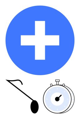 Mavi tıbbi haç, steteskop ve kronometre sağlık, teşhis, aciliyet ve hassasiyet konularını çağrıştırıyor. İlaç, sağlık tavsiyeleri, hasta bakımı acil durum sağlığı için ideal