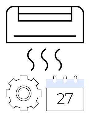 Havalandırma boşaltımı, vites sembolize etme ayarları, takvim tarih gösterimi. HVAC yönetimi, havalandırma planlaması, ev aletleri, zamanlama, tamirat, otomasyon soyutlaması için ideal
