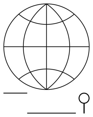 Bölünmüş çizgileri, yatay çizgileri ve küresel odağı sembolize eden büyüteçle dolu bir dünya. Araştırma, keşif, bağlantı, coğrafya, eğitim, yenilik ve soyut çizgi için ideal