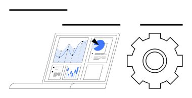 Analitik çizelgeleri, pasta grafiğini ve optimizasyonu temsil eden büyük teçhizatlı veri içgörülerini gösteren dizüstü bilgisayar. Veri analizi, üretkenlik, iş araçları, teknolojik çözümler, otomasyon için ideal
