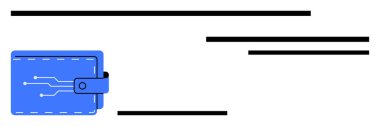 Üzerinde devre çizgileri olan mavi cüzdan soyut yatay siyah çizgilerle çevrili dijital teknoloji ve ödemeleri gösteriyor. Finans, teknoloji, ödemeler, siber güvenlik, e-ticaret için ideal
