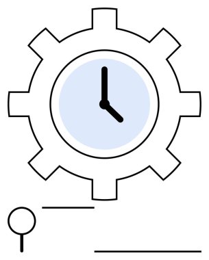 Saati merkezde, zamanı ve verimliliği gösteren bir vites. Çizgiler ve çemberler görev akışı ve öncelikleri gösteriyor. Çalışma akışı, zamanlama, verimlilik, planlama ve soyut düz çizgi için ideal