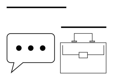 Elips ve evrak çantası ikonuna sahip konuşma balonu iletişimi, işi ve profesyonelliği vurguluyor. İş yeri, işbirliği, yönetim, projeler, ağ oluşturma, diyalog soyut çizgisi için ideal