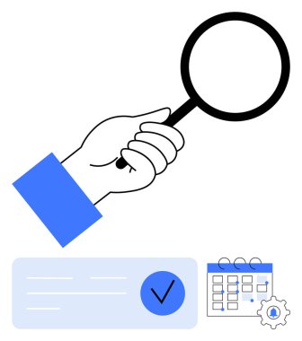Liste ve takvimle birlikte el ele tutuşan büyüteç. Araştırma, teftiş, analitik, programlama, planlama, doğruluk, görev yönetimi için ideal. Satır metaforu