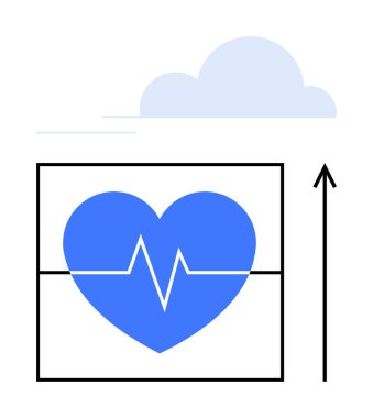 Kalp atış çizgisi kare olan kalp yukarı doğru ok bulutu. Sağlık, analitik, dijital, teknoloji, ilerleme, yenilik ve bağlantı için idealdir. Satır metaforu