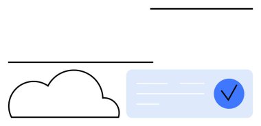 Mavi bir arka plan dikdörtgeninde, çizilmiş bulut şeklindeki mavi işaret. Bulut hesaplama, dijital güvenlik, veri doğrulama, çevrimiçi hizmetler, teknoloji markalaşması, siber güvenlik ve kullanıcı için ideal