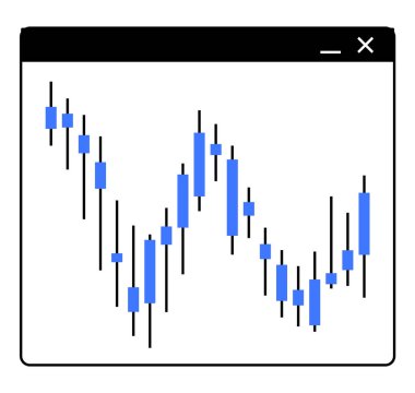 Borsa eğilimlerini ve veri dalgalanmalarını temsil eden mavi şamdan çizelgesini gösteren uygulama penceresi. Hisse senedi ticareti, mali analiz, yatırım planlaması ve piyasa araştırması için ideal