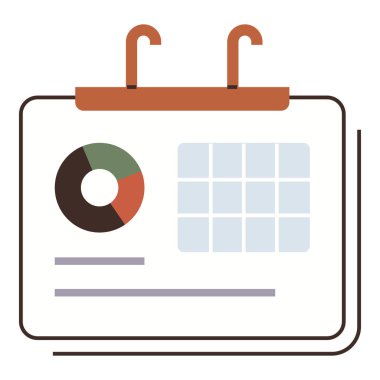 Dairesel pasta grafiği, görevleri düzenlemek için ızgara düzeni ve notlar için satırları içeren takvim. Zamanlama, planlama, organizasyon, veri analizi, verimlilik, zaman yönetimi projesi için ideal