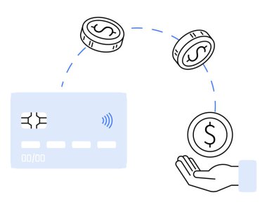 Kredi kartı, el ve uçan paralar para transferini ve dijital ödemeyi gösteriyor. Finans, çevrimiçi işlemler, e-ticaret, fintech, bankacılık ve dijital cüzdanlar için ideal. İniş sayfasını temizle