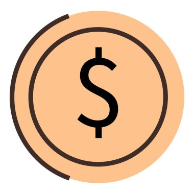 Dolar sembolü turuncu bir arkaplanda dairesel bir çizginin içinde. Finans, para, zenginlik, ekonomi, tasarruf, muhasebe ve yatırım için ideal. Düz renk simgesi