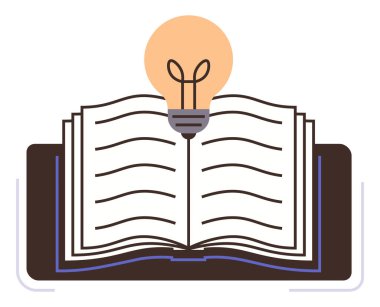 Parlayan ampullü açık kitap, fikirleri sembolize ediyor, eğitim, sezgiler, hayal gücü, zeka, ilham, yenilik. Araştırmalara kendi kendine gelişen hikaye anlatmayı öğretmek için ideal