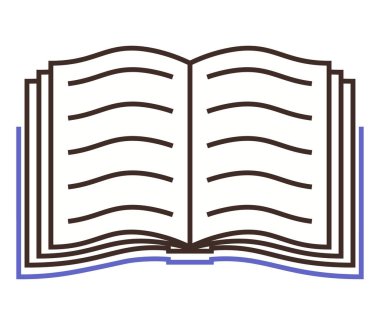 Metni temsil eden görünür yatay çizgilerle açık bir kitap, temiz ve minimal bir şekilde çizilmiş. Eğitim, okuma, bilgi, edebiyat, hikaye anlatma ve kütüphane temaları için idealdir. Düz renk