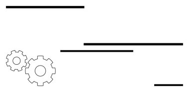 İki iç içe geçmiş dişli ve beş yatay çizgi koordinasyon ve mekanik verimliliği temsil ediyor. İş stratejisi, takım çalışması, mühendislik, iş akışı, otomasyon, üretkenlik için ideal