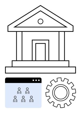 Klasik bina yönetimi simgeler, grup simgeleri takım çalışmasını temsil eder ve dişli işlemleri simgeler. Kamu kurumları, çevrimiçi hizmetler, sivil yönetim, liderlik, organizasyon için ideal