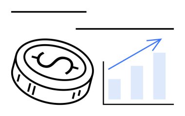 Yükselen eğilimi gösteren bir grafiğin yanında dolar işareti olan bozuk para. Mali analiz, yatırım büyümesi, iş geliştirme, ekonomik başarı, mali planlama, zenginlik yönetimi için ideal