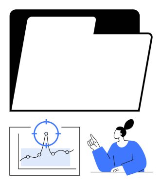 Bir hedef tarafından odaklanmış analitik çizelgesi olan, veri içgörülerini gösteren bir klasörü aç. Veri yönetimi, iş analizi, verimlilik, strateji, planlama, odaklanma takım çalışması için ideal. Soyut çizgi