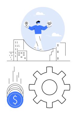 Dengeleyici ekipman ve şehir ortamında el sıkışma beraberinde düşen bozuk paralar ve büyük bir vites. İş stratejisi, mali planlama, teknoloji entegrasyonu, kentsel kalkınma için ideal