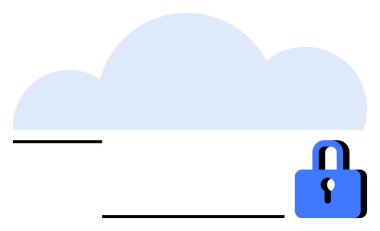 Mavi asma kilitli büyük bulut güvenli veri depolama, siber güvenlik ve mahremiyeti temsil ediyor. IT çözümleri, çevrimiçi güvenlik, bulut hesaplama, şifreleme, veri yönetimi, teknoloji kavramları için ideal