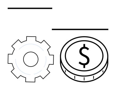 Bir doların yanında vites verimliliği, verimliliği ve ekonomik büyümeyi simgeler. İş, finans, mühendislik, strateji, iş akışı, yatırımlar ve soyut düz çizgi metaforu için ideal
